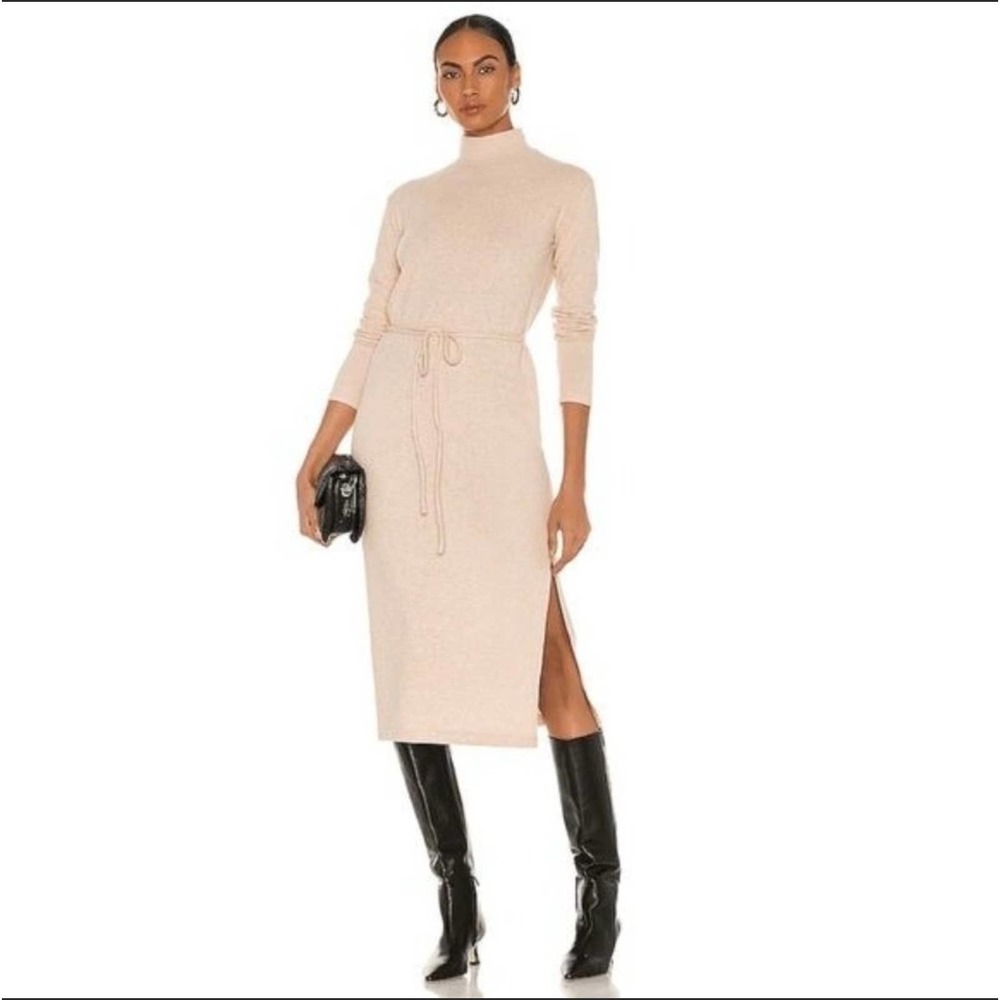 Vince long sleeve mock neck knit turtleneck midi sweater dress marzipan sz L